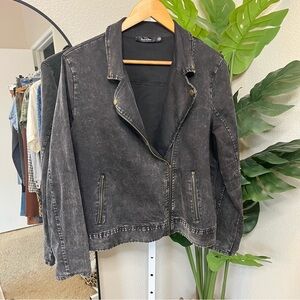 🖤 Doe & Rae Acid Wash Moto Button-Up Shirt Jacket | Asym Zip Black Sz 1X